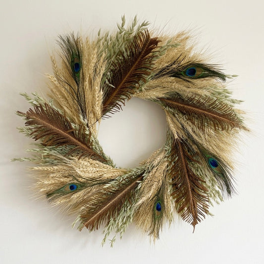 Dried Peacock Plume Wreath