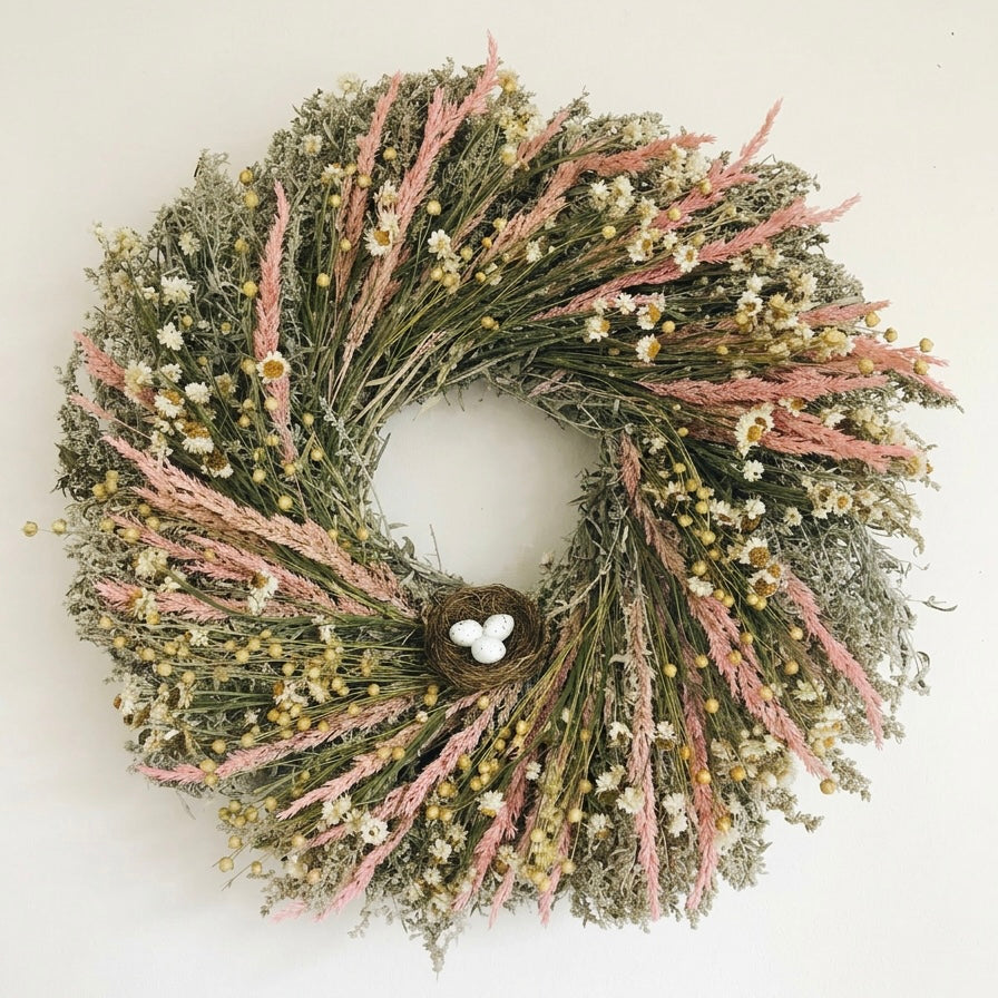 Dried Spring Easter Nest Wreath
