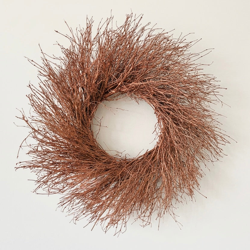 Dried Quail Brush Metallic Copper Twig Wreath