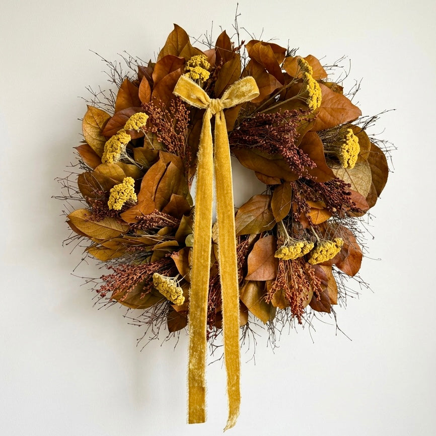 Dried and Preserved Marigold Hearth Wreath