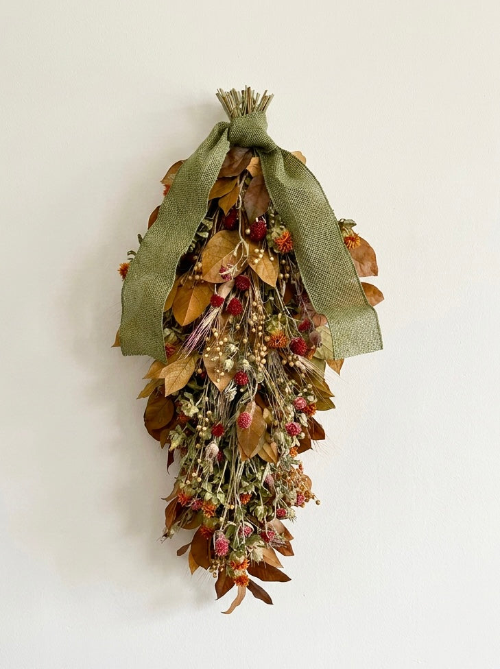 Dried and Preserved Fall Skies Door Greeter Swag