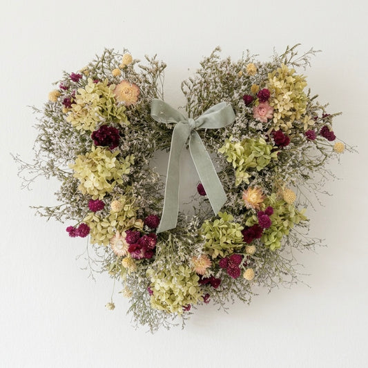Dried Plum and Hydrangea Heart Wreath