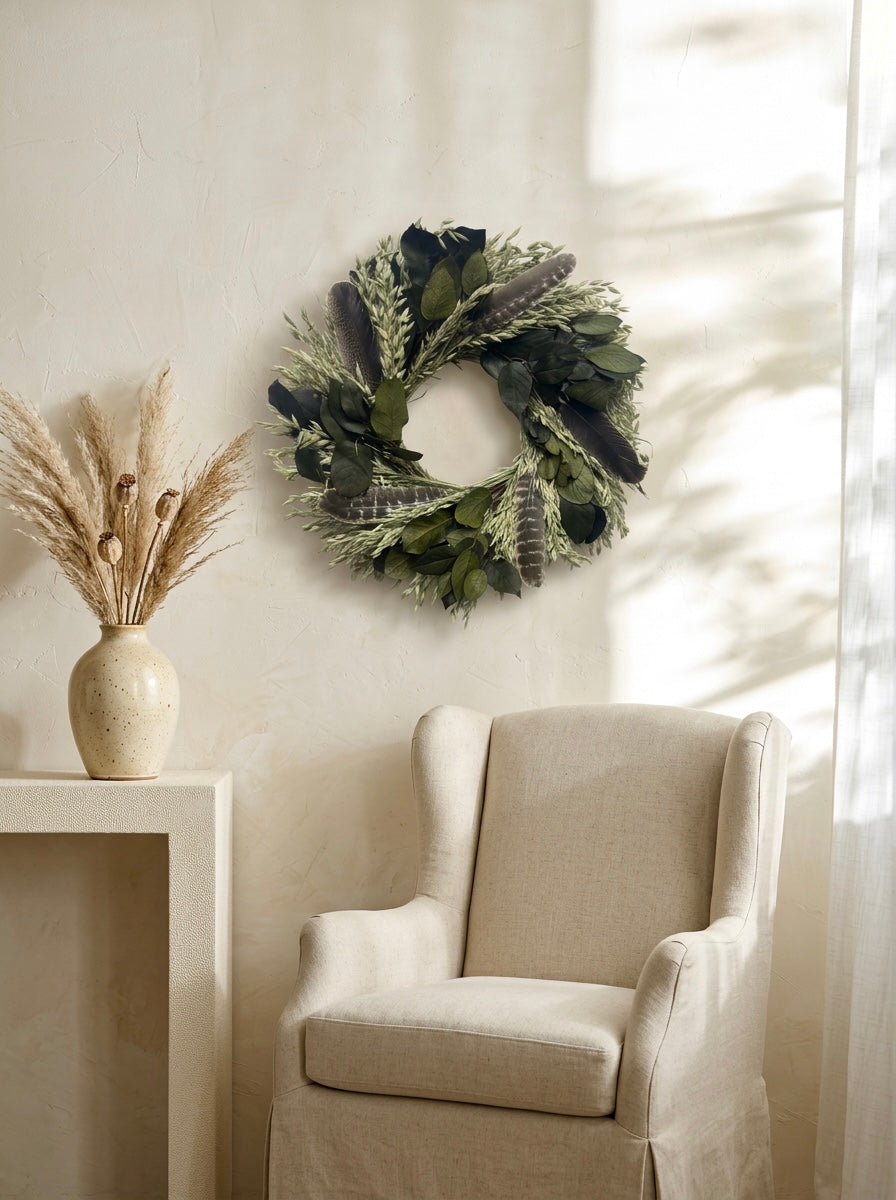 Dried and Preserved Turkey Feather Glade Wreath