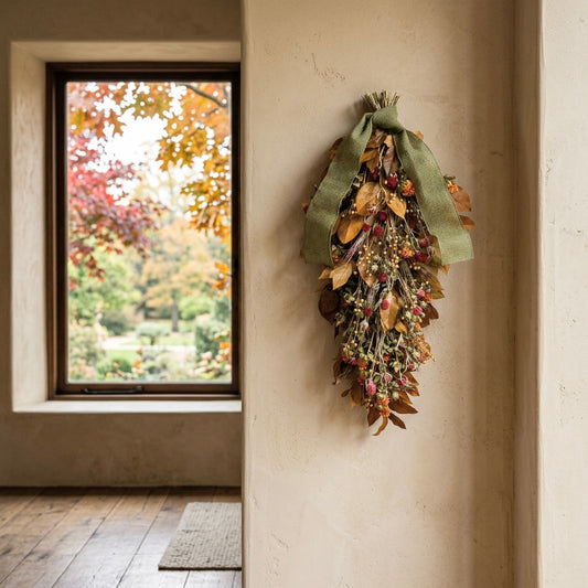 Dried and Preserved Fall Skies Door Greeter Swag