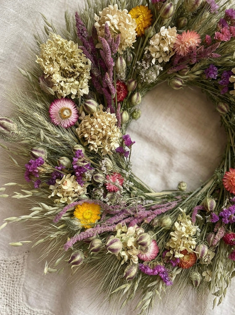 Dried Hydrangea and Oats Wreath