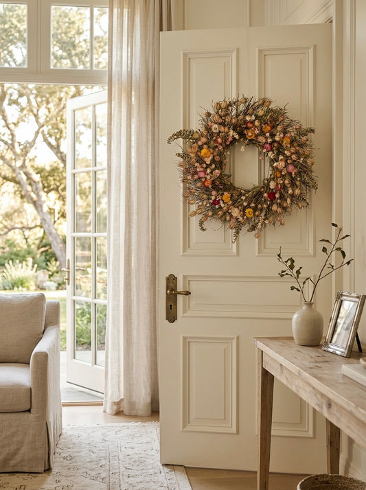 Dried Strawflowers Fern Wreath