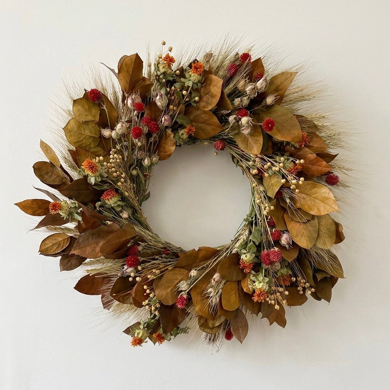 Dried and Preserved Fall Skies Wreath