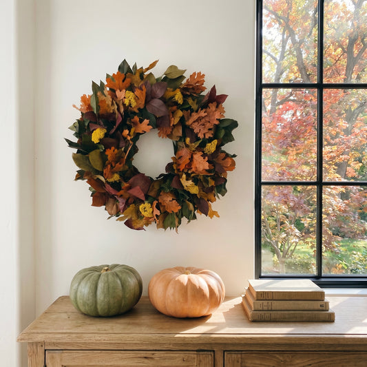 Dried and Preserved Fall Leaves Manor Wreath