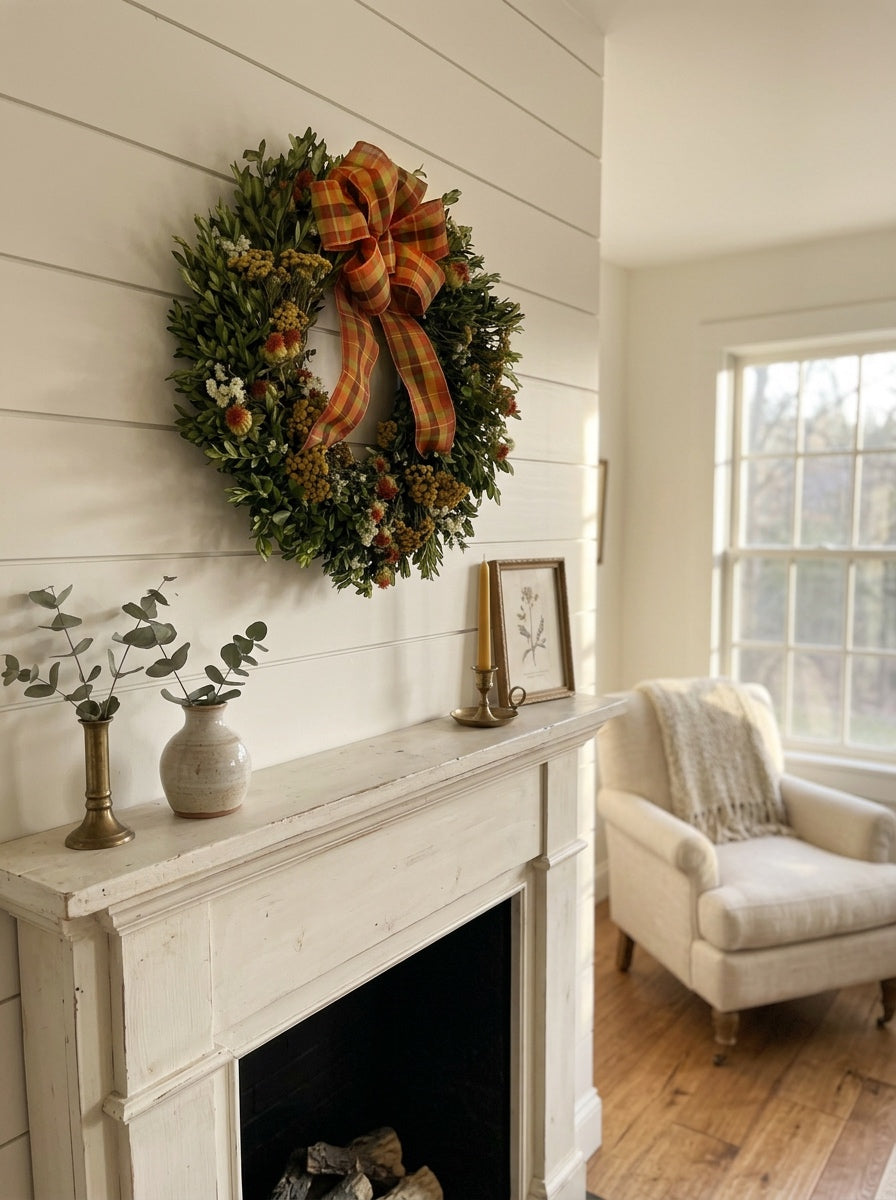 Dried Prairie Gingham Wreath