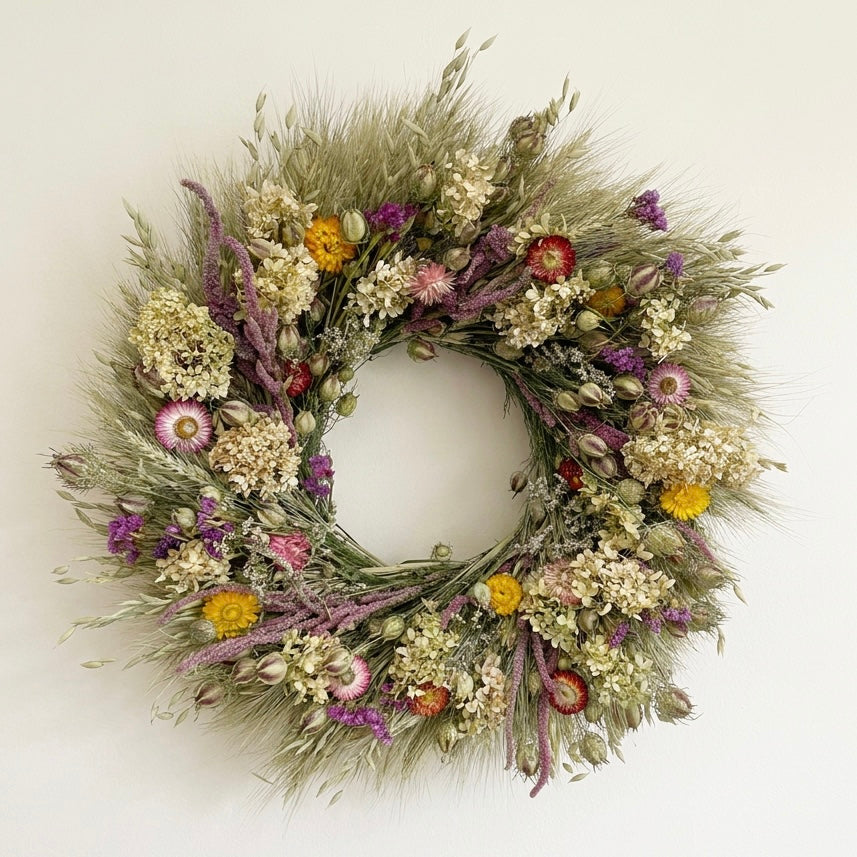 Dried Hydrangea and Oats Wreath