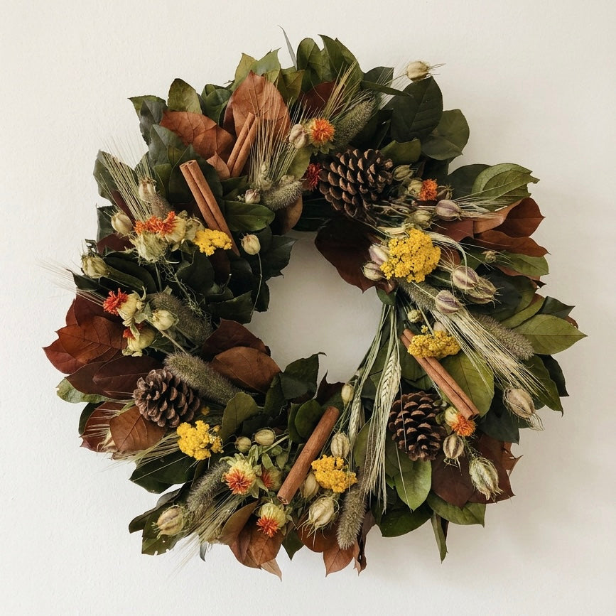 Dried and Preserved Cinnamon and Pinecones Wreath