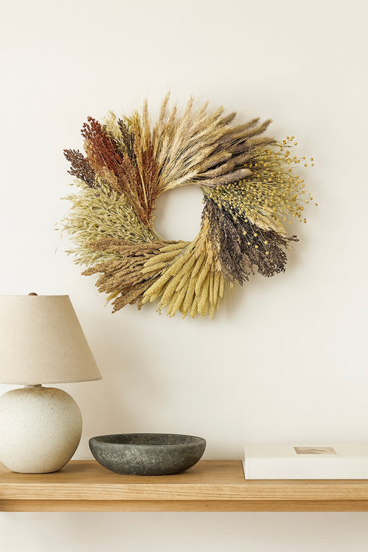Dried Amberloft Grains Wheel Wreath