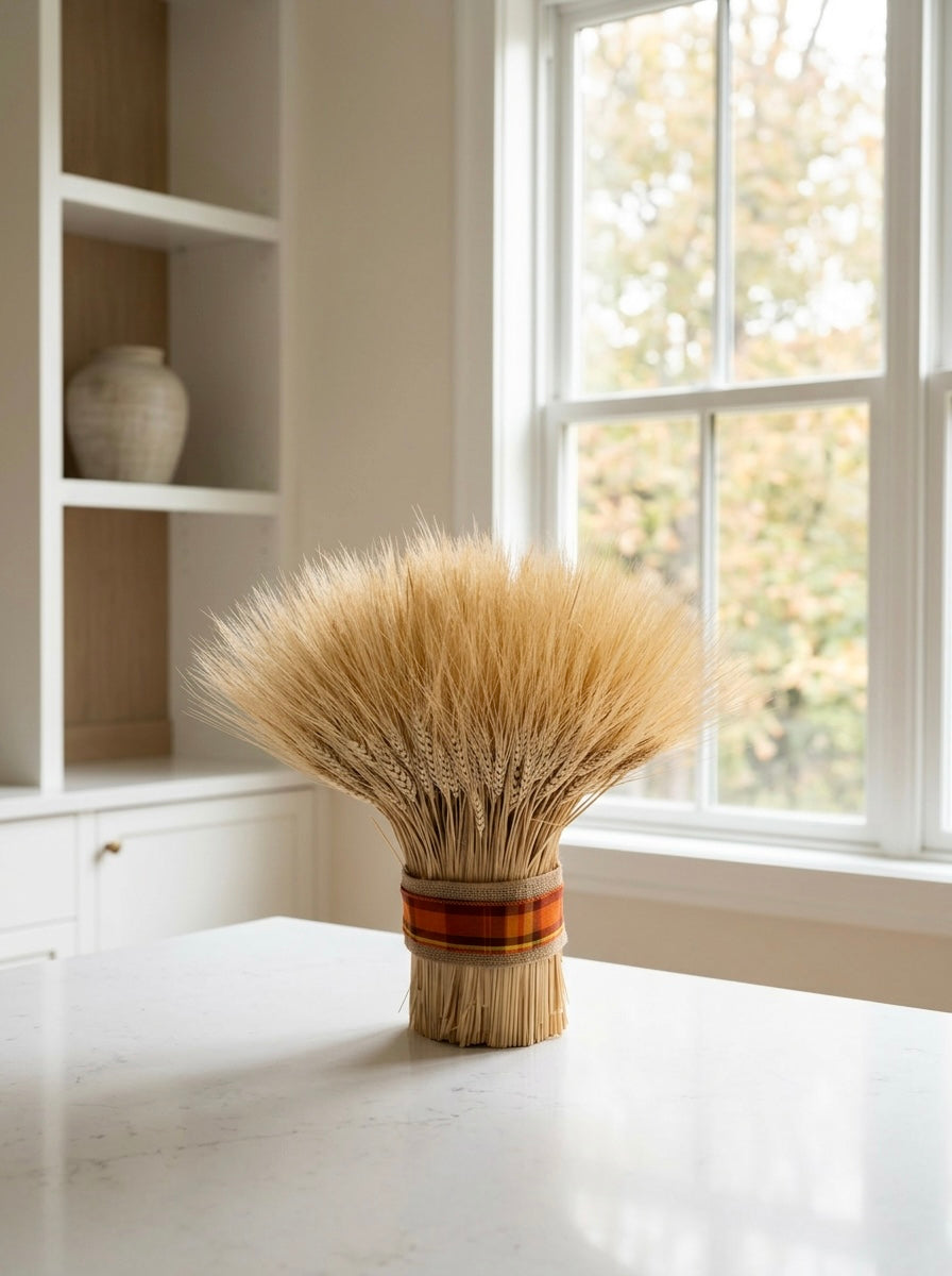 Dried Orange Plaid Wheat Stack Centerpiece