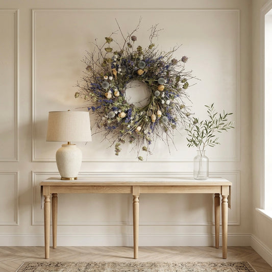 Dried Blue and Poppies Wreath