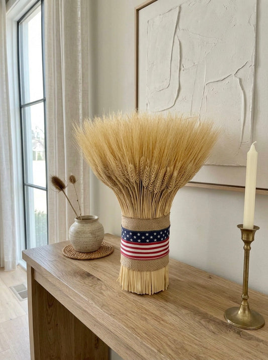 Dried American Flag Wheat Stack Centerpiece