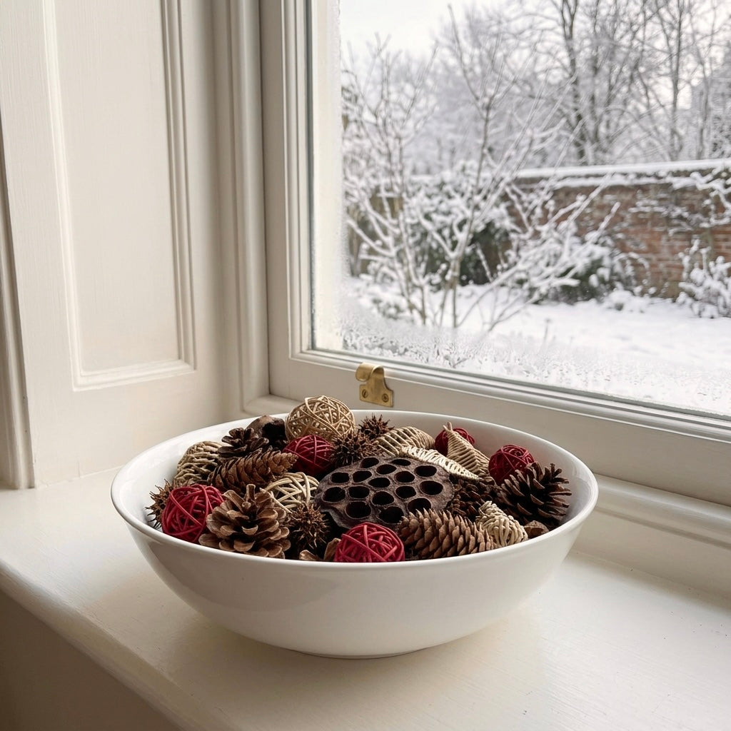 Dried Cones and Wicker Box Assortment