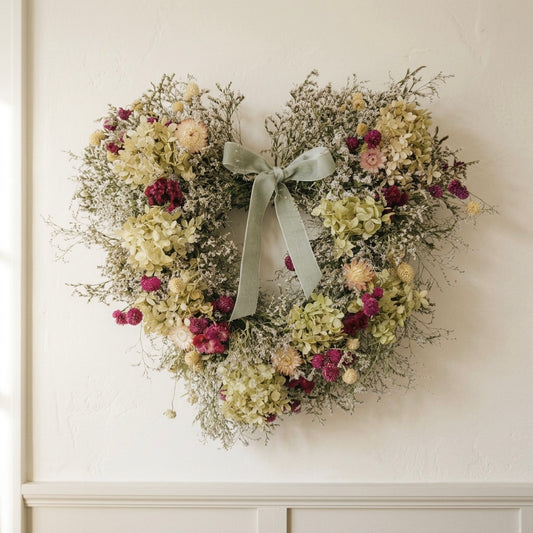 Dried Plum and Hydrangea Heart Wreath