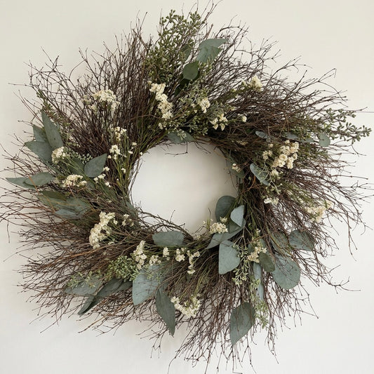 Dried Seeded Eucalyptus and Pearly Wreath