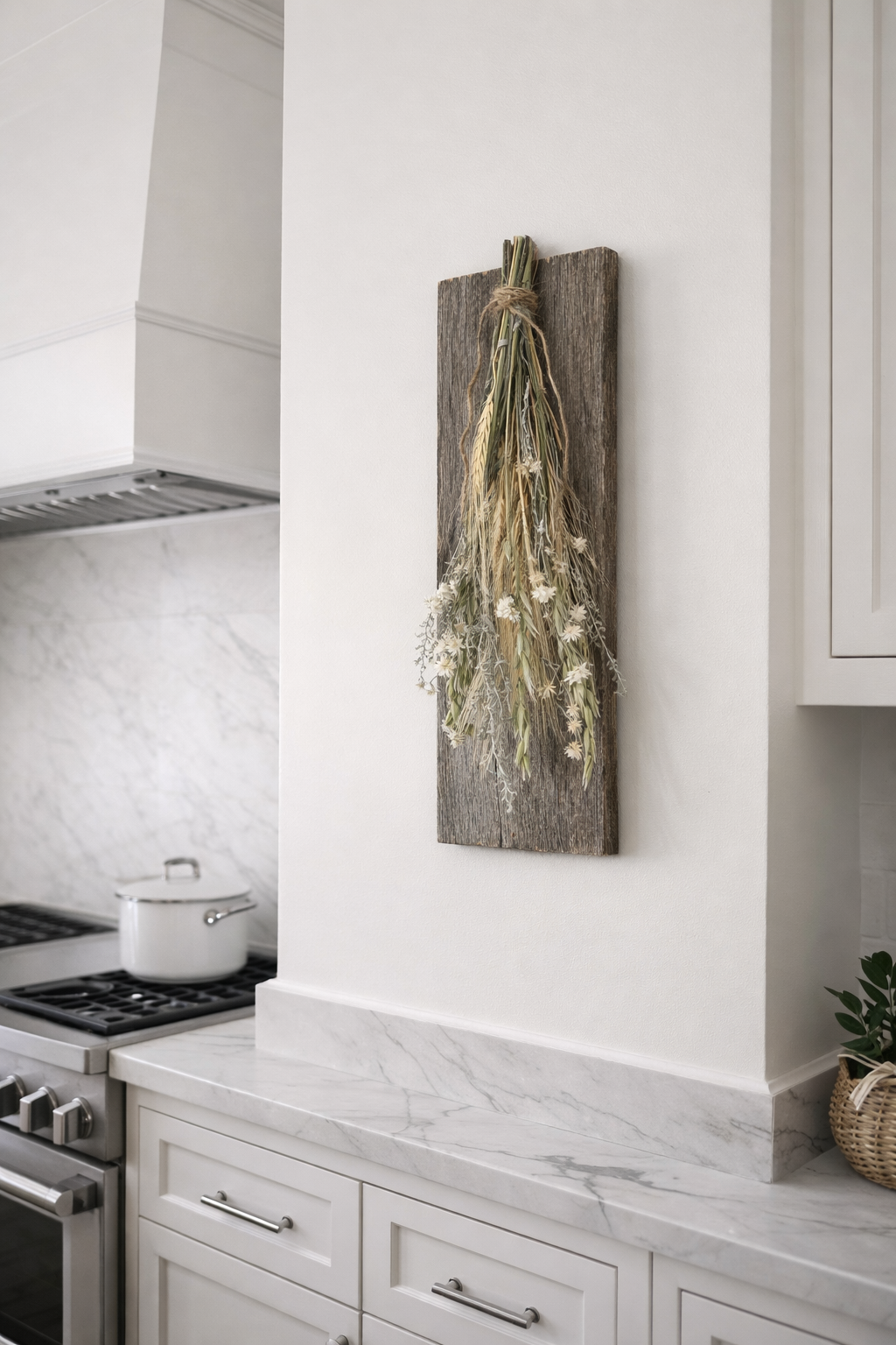 Dried Airy Garden Bouquet on Weathered Wood Board