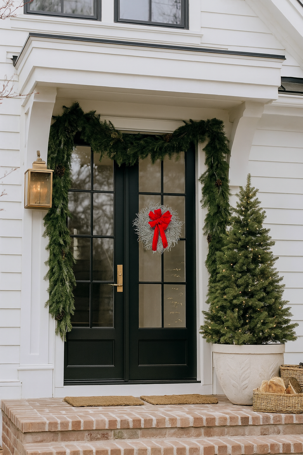 Dried Silver Twig with Red Bow Wreath