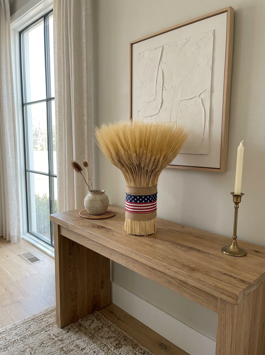 Dried American Flag Wheat Stack Centerpiece