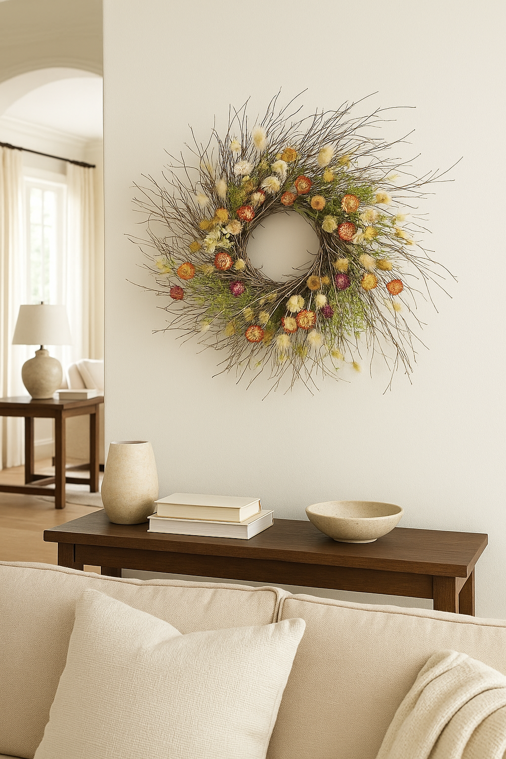Dried Misty Strawflowers Wreath