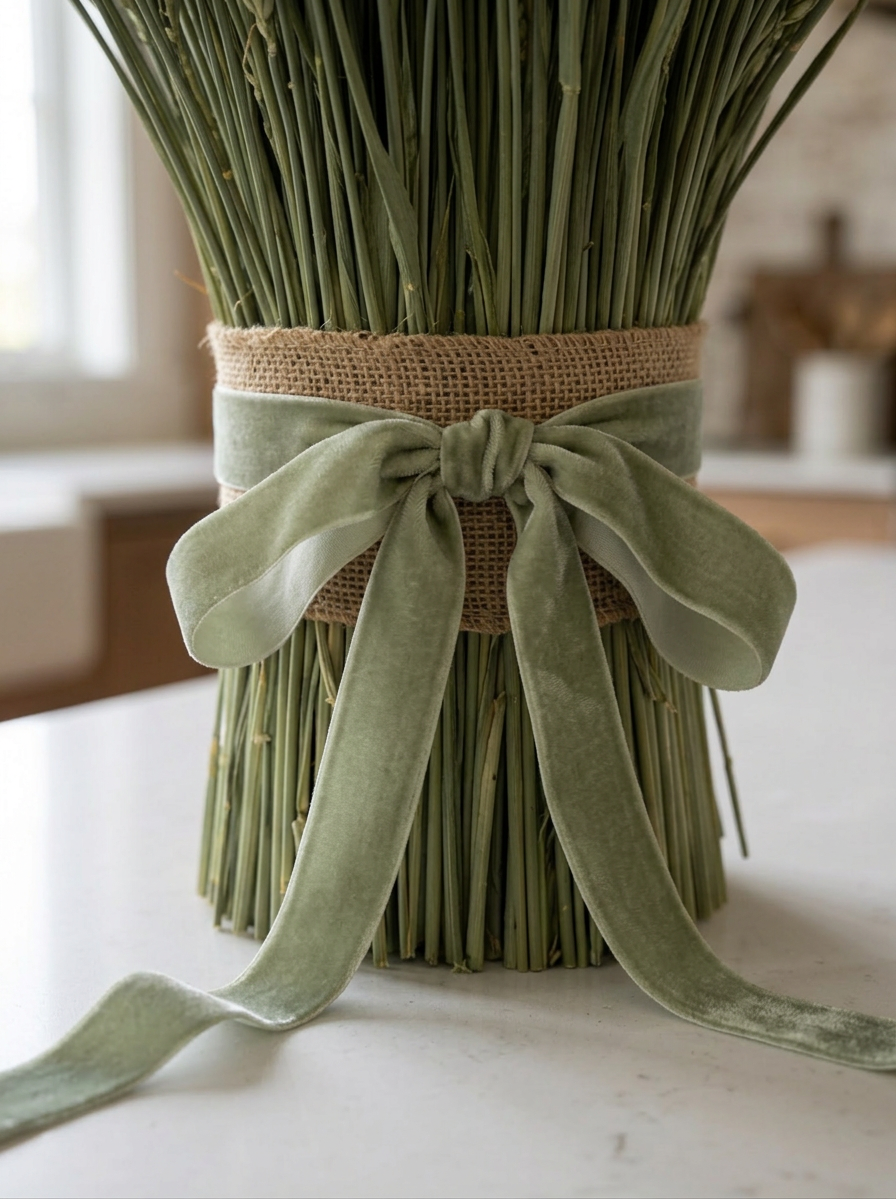 Dried Sage Velvet Green Wheat Stack Centerpiece