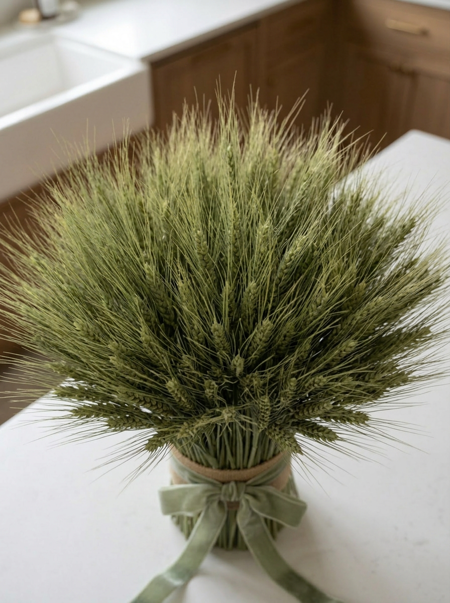 Dried Sage Velvet Green Wheat Stack Centerpiece