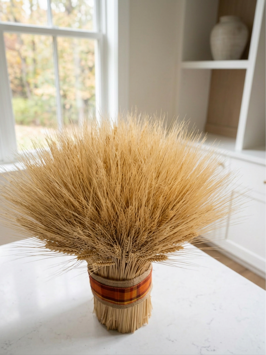 Dried Orange Plaid Wheat Stack Centerpiece
