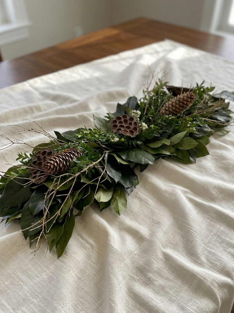 Dried and Preserved Earthy Greens Centerpiece