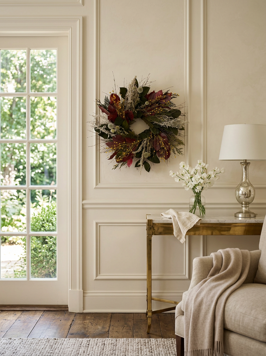 Dried and Preserved Frosted Garnet Wreath