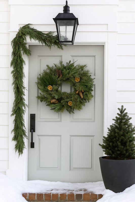 Fresh Evergreens Citrus and Pine Wreath