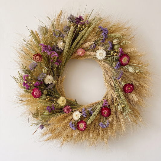 Dried Violet and Rye Wreath