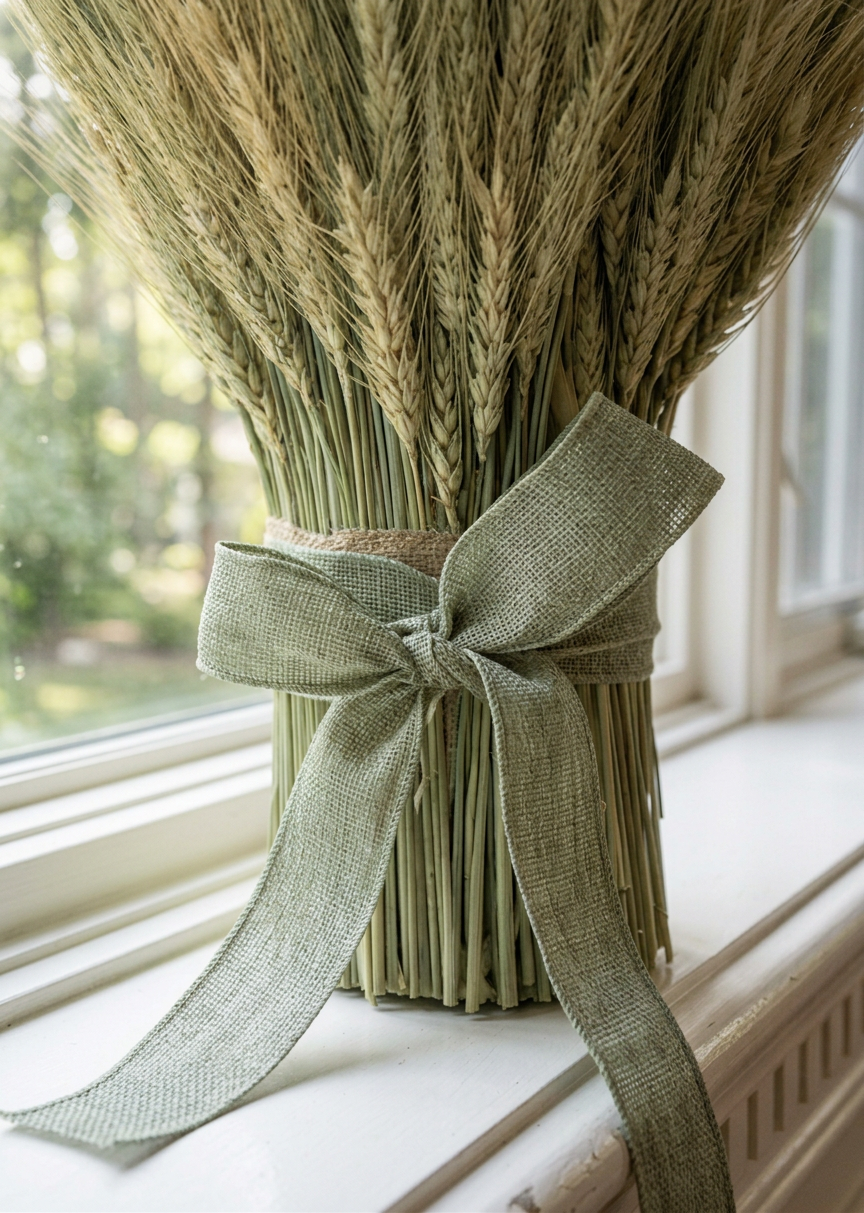Dried Verdant Green Wheat Stack Centerpiece