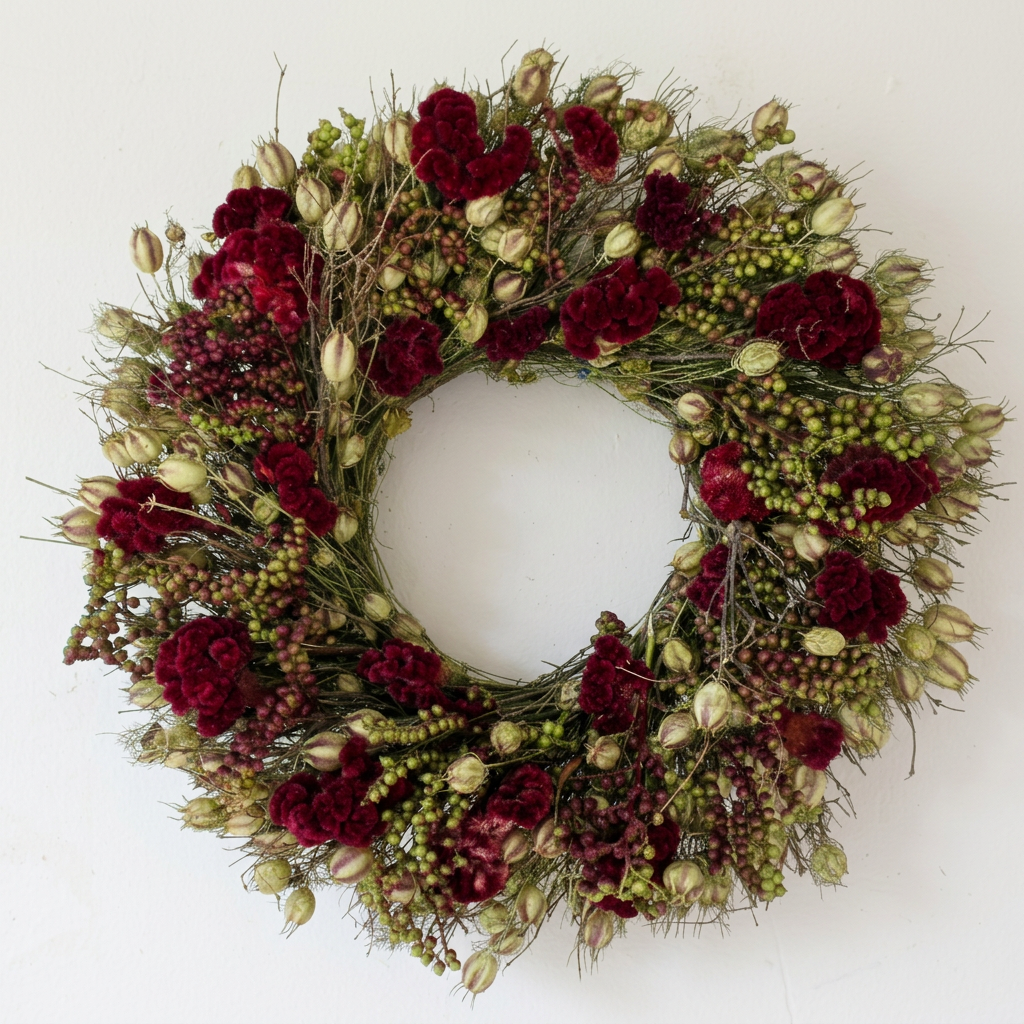 Dried Velvet Bordeaux Wreath