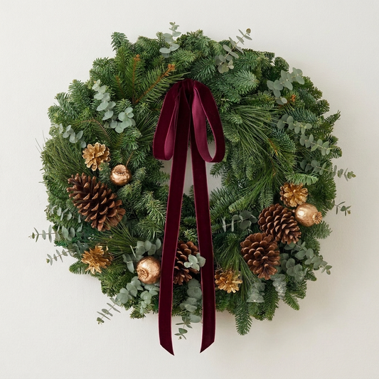 Fresh Evergreens Burgundy Gild Wreath