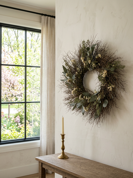Dried Seeded Eucalyptus and Pearly Wreath