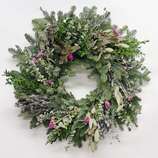Fresh Evergreens Blushing Holiday Wreath