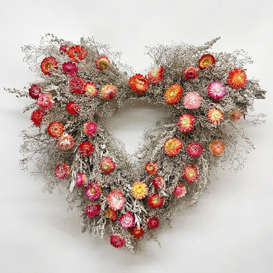 Dried Gypsophila and Strawflowers Romeo Heart Wreath