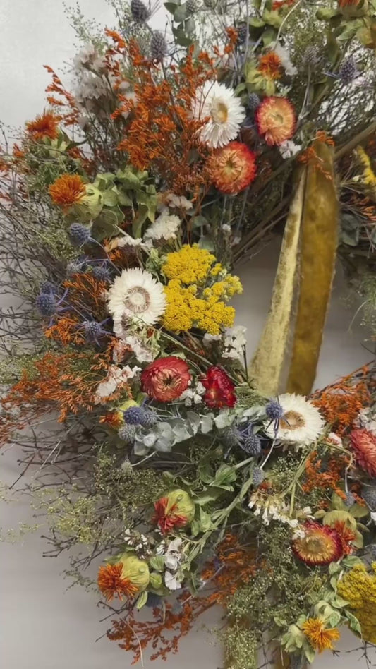 Dried Bloom Botanicals Wreath with Ribbon
