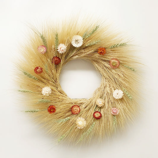 Dried Wheat and Strawflower Melody Wreath
