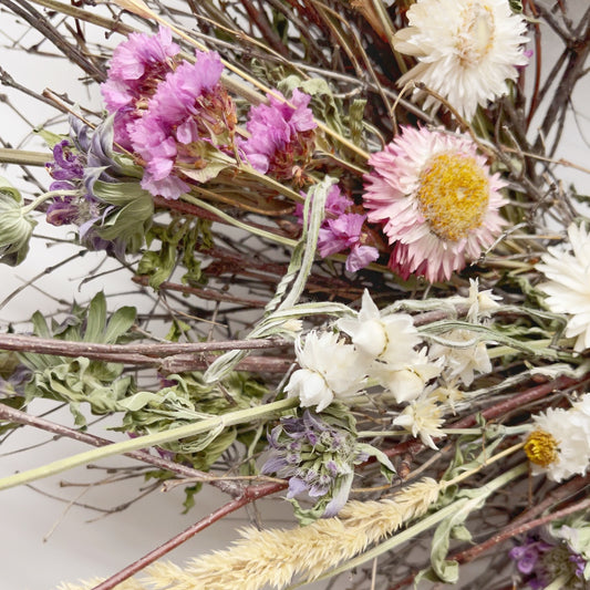 Dried Pinks and Whites Twig Wreath