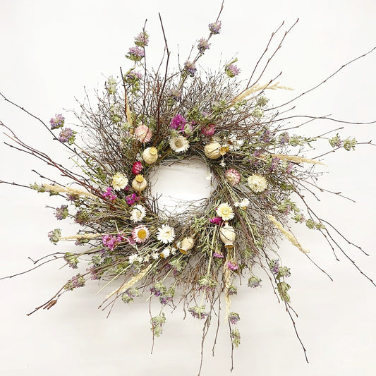 Dried Pinks and Whites Twig Wreath