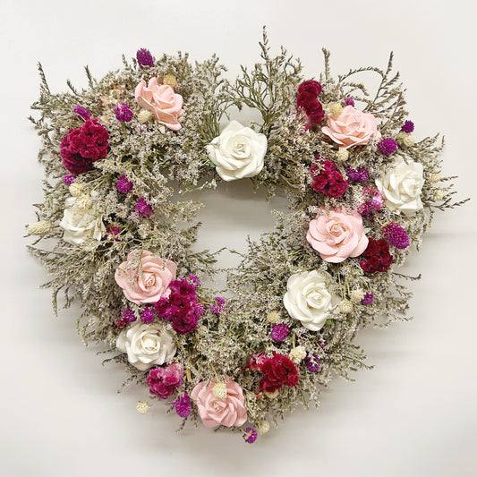 Dried Paper Roses Heart Wreath